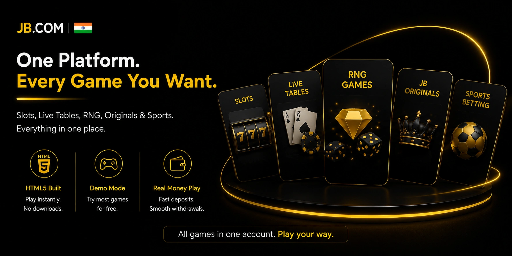 JB.COM India slots live tables RNG originals sports cards